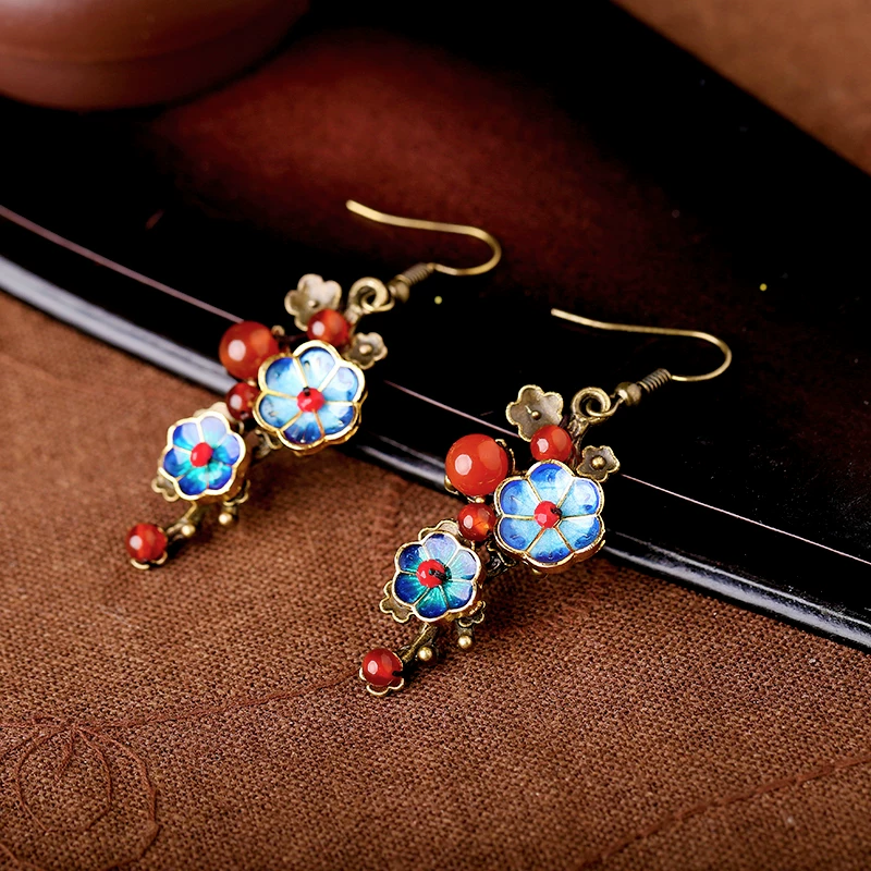 Cloisonné agate earrings