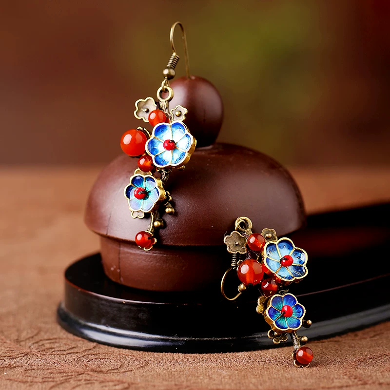 Cloisonné agate earrings