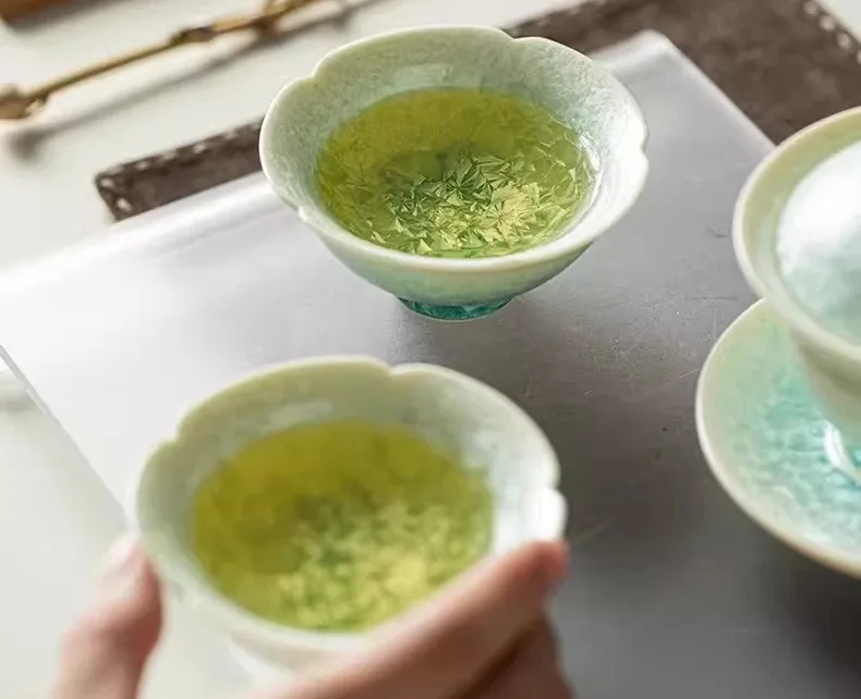 Handcrafted Dehua Crystalline Glaze Gift Set lifestyle display on natural backdrop