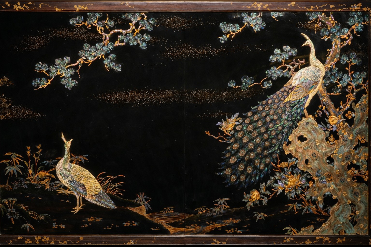 Macro detail of high-quality iridescent mother-of-pearl showing natural nacre texture.