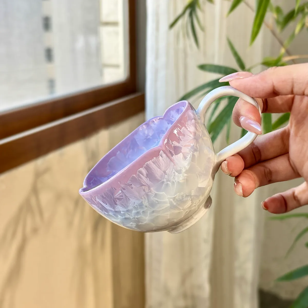 Kiln change crystal glaze gradient purple coffee cup