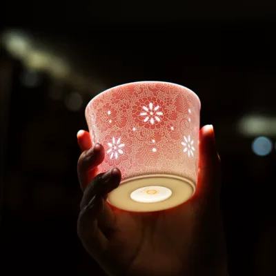 Carved Rice Grain Porcelain Mug