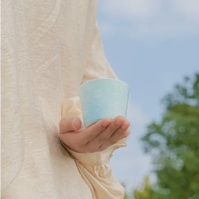 Carved Rice Grain Porcelain Mug