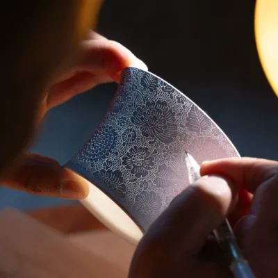 Carved Rice Grain Porcelain Coffee Cup