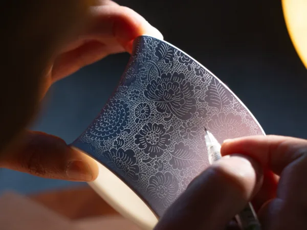 Carved Rice Grain Porcelain Coffee Cup