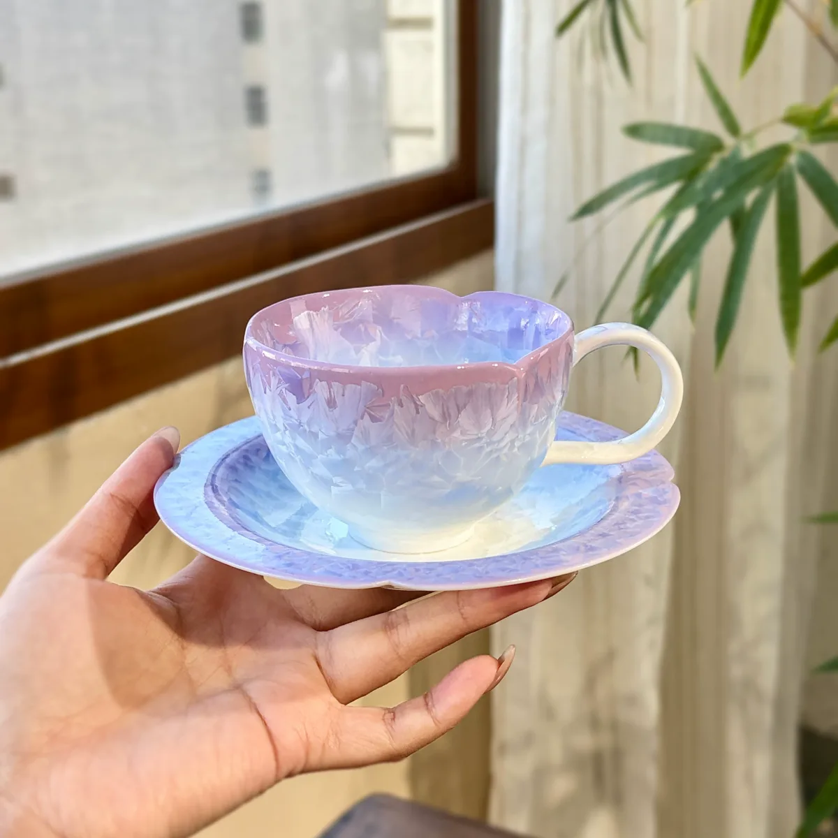 Kiln change crystal glaze gradient purple coffee cup