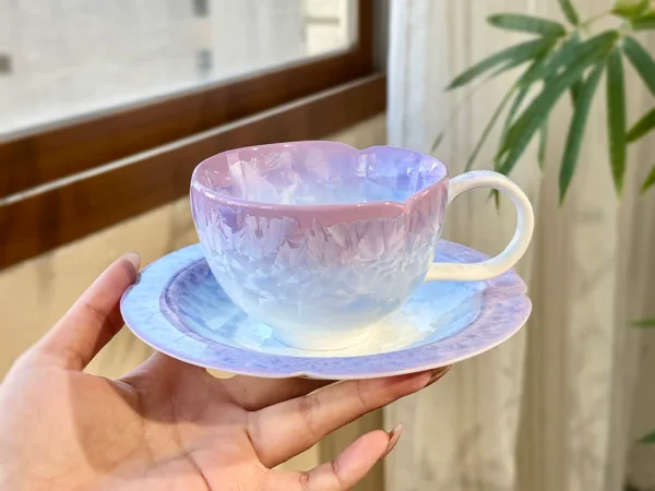 Kiln change crystal glaze gradient purple coffee cup