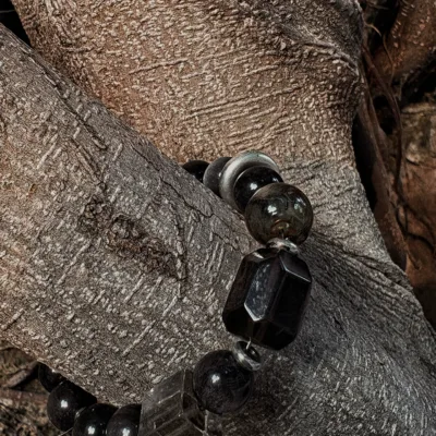 Aromatherapy Crystal Bracelet in Silver Sheen Obsidian & Smoky Quartz showing natural fragrance and home ritual detail