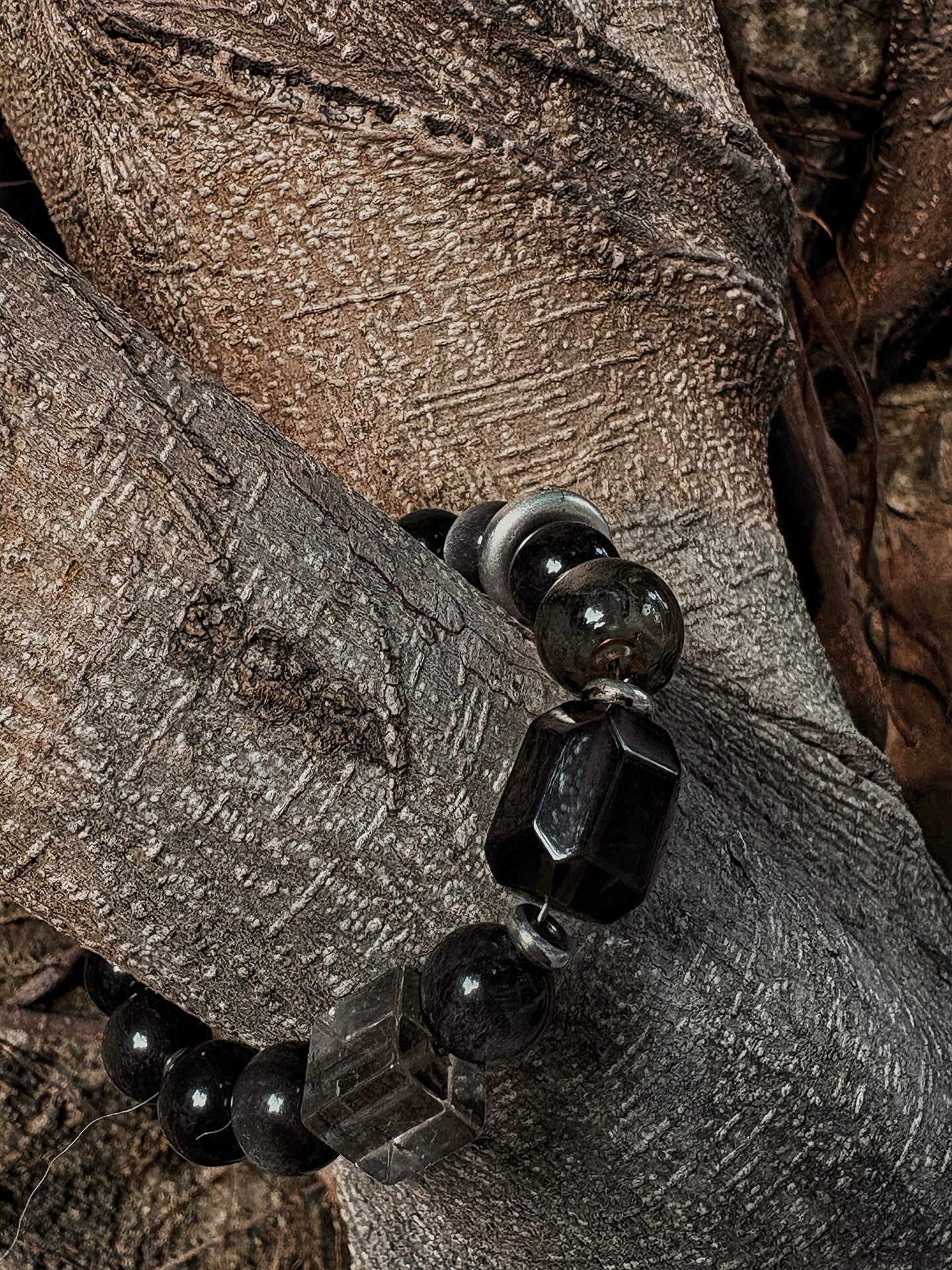 Dark crystal aromatherapy bracelet styled for everyday wear