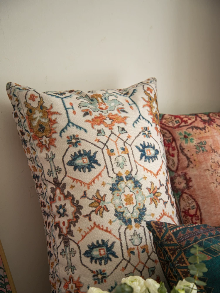 Bohemian Heavy Linen Lumbar Pillow detail showing textile texture and decorative use
