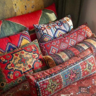 Bohemian Heavy Linen Lumbar Pillow for warm artisan home decor styling