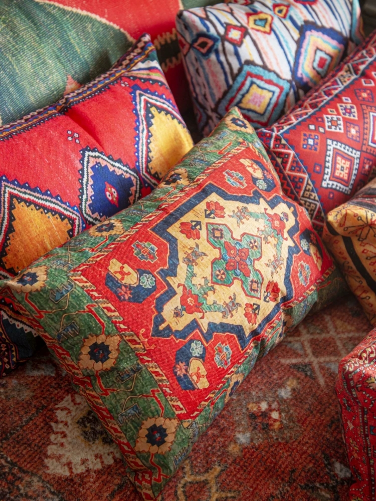 Bohemian Heavy Linen Lumbar Pillow detail showing textile texture and decorative use