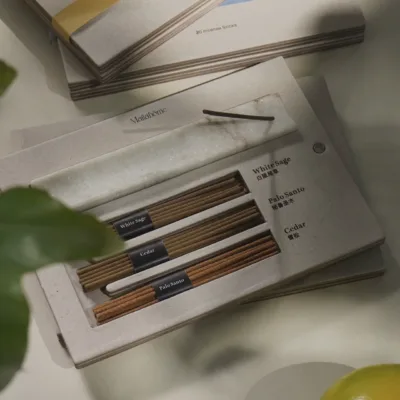 Botanical incense stick gift set detail for calm daily fragrance rituals