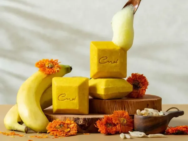 Calendula & Ophiopogon Amino Shampoo Bar for Color-Treated Hair showing handmade cleansing bar detail