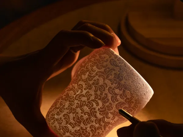 Carved Ceramic Coffee Mug showing carved relief ceramic surface texture