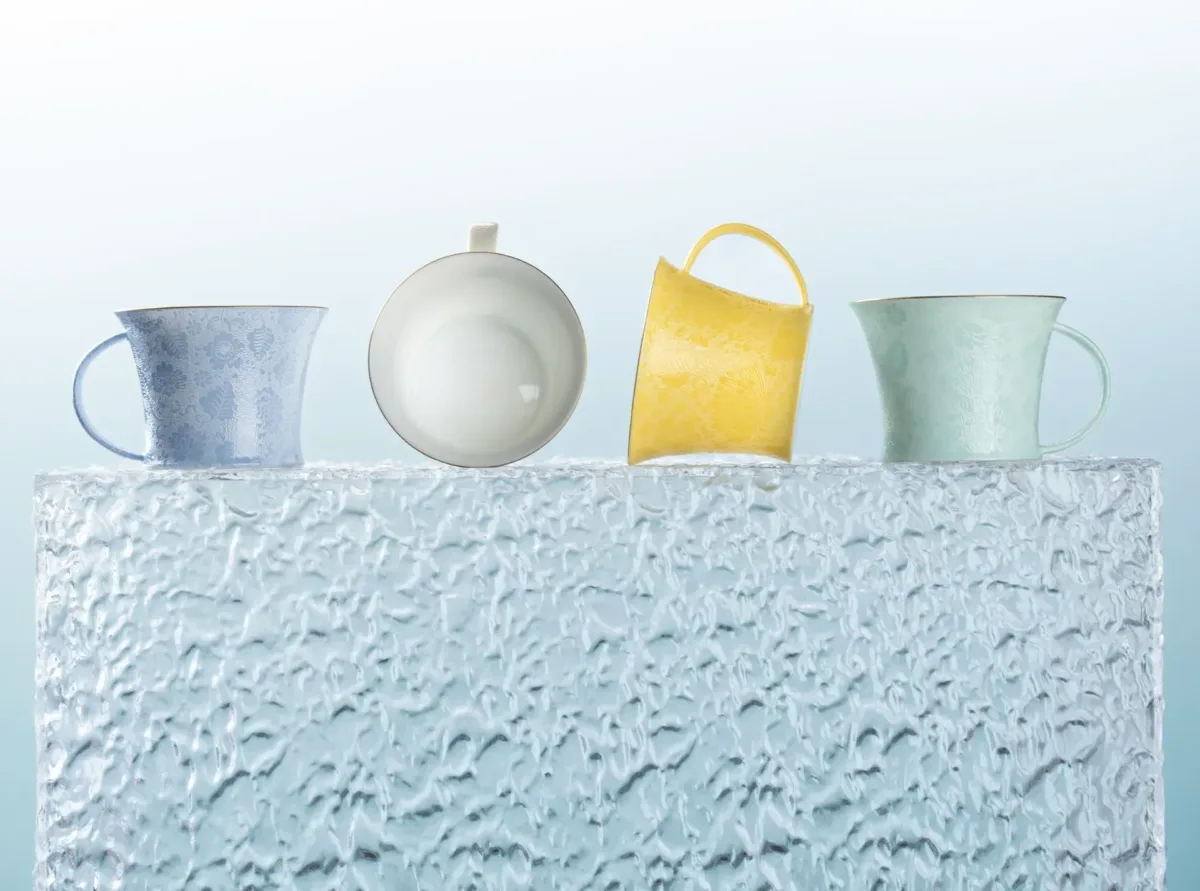 Carved Rice Grain Porcelain Coffee Mug showing rice-grain translucent porcelain ceramic craft