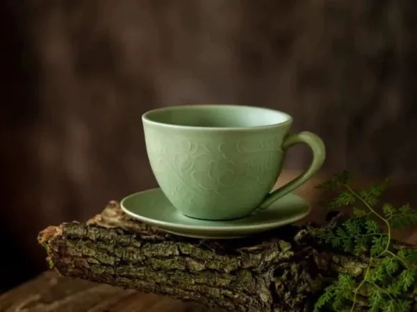 Celadon Glaze Ceramic Coffee Mug showing ceramic craft and surface detail