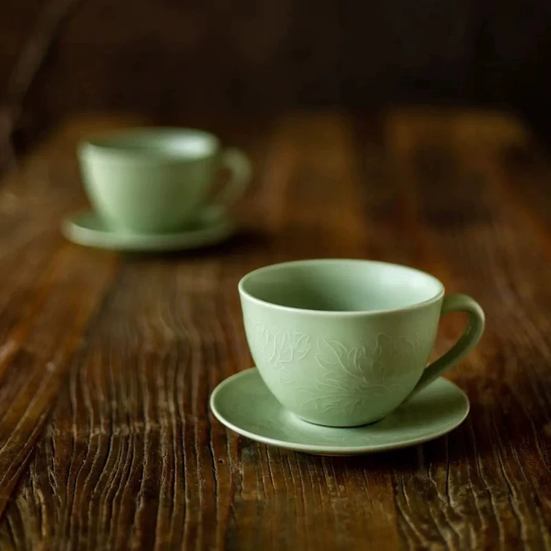 Celadon Glaze Ceramic Coffee Mug showing ceramic craft and surface detail
