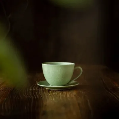 Celadon Glaze Ceramic Coffee Mug showing ceramic craft and surface detail