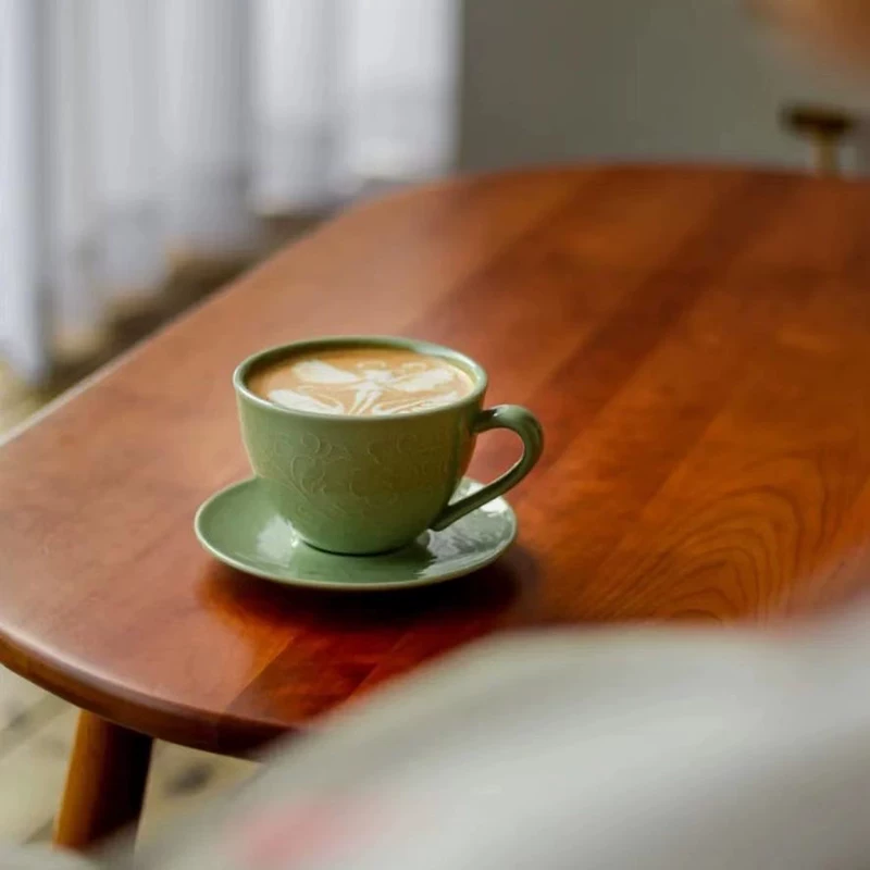 Celadon Glaze Ceramic Coffee Mug showing ceramic craft and surface detail