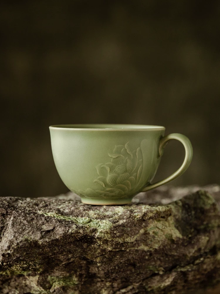 Celadon Lotus Ceramic Coffee Mug showing ceramic craft and surface detail