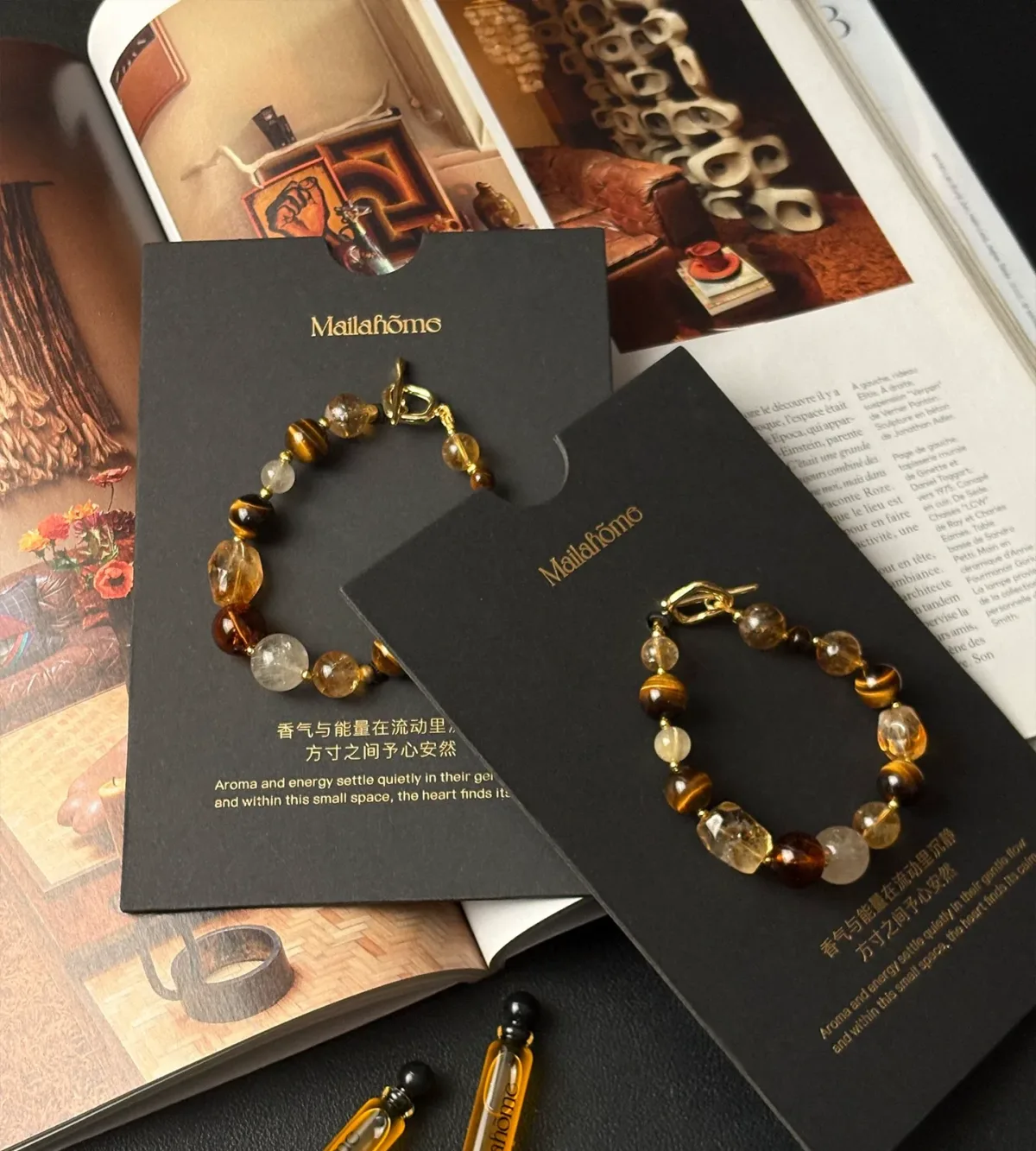 Citrine crystal bracelet detail showing wearable essential oil diffuser design for daily rituals