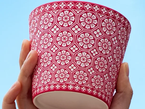Floral Relief Ceramic Coffee Mug showing carved relief ceramic surface texture