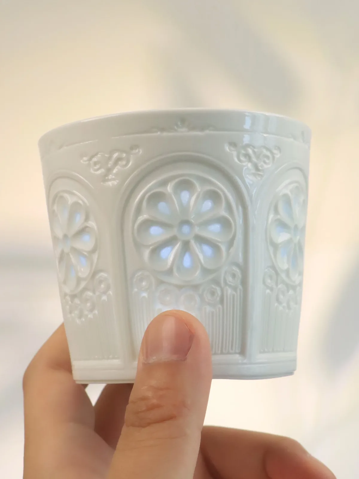 Floral Shadow Relief Ceramic Coffee Mug showing carved relief ceramic surface texture
