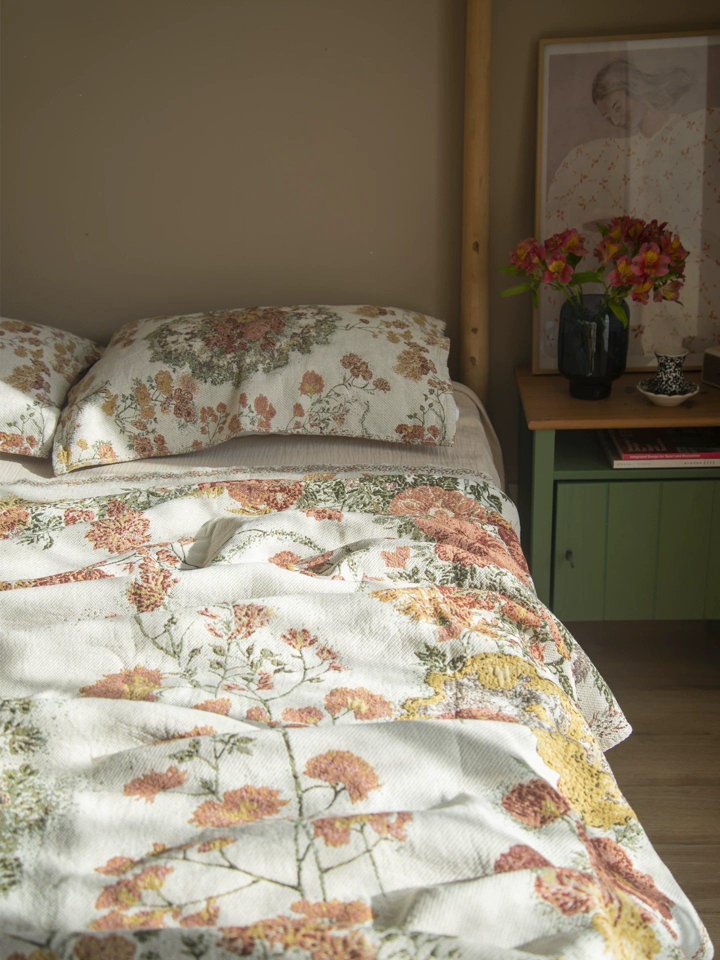 French Manor Cotton Blanket Set detail showing textile texture and decorative use
