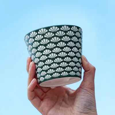 Ginkgo Relief Ceramic Coffee Mug showing carved relief ceramic surface texture