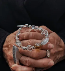 White crystal essential oil bracelet for guardian energy with injection-based aromatherapy design