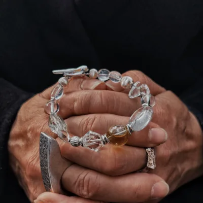White crystal essential oil bracelet for guardian energy with injection-based aromatherapy design