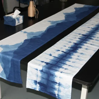 Hand-Dyed Indigo Cotton Table Runner - artisan textile table runner by Ginkgoods image 2