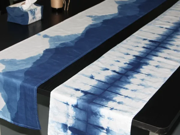 Hand-Dyed Indigo Cotton Table Runner - artisan textile table runner by Ginkgoods image 2
