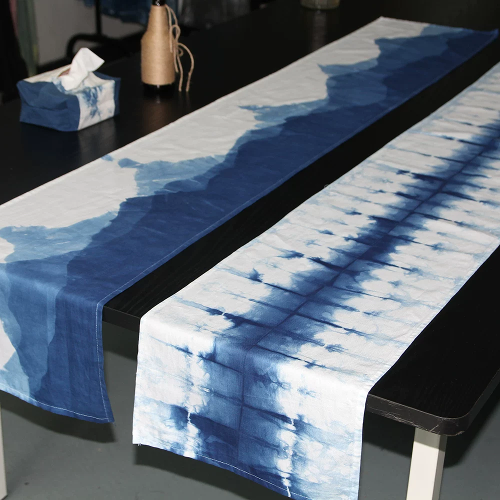 Hand-Dyed Indigo Cotton Table Runner - artisan textile table runner by Ginkgoods image 2