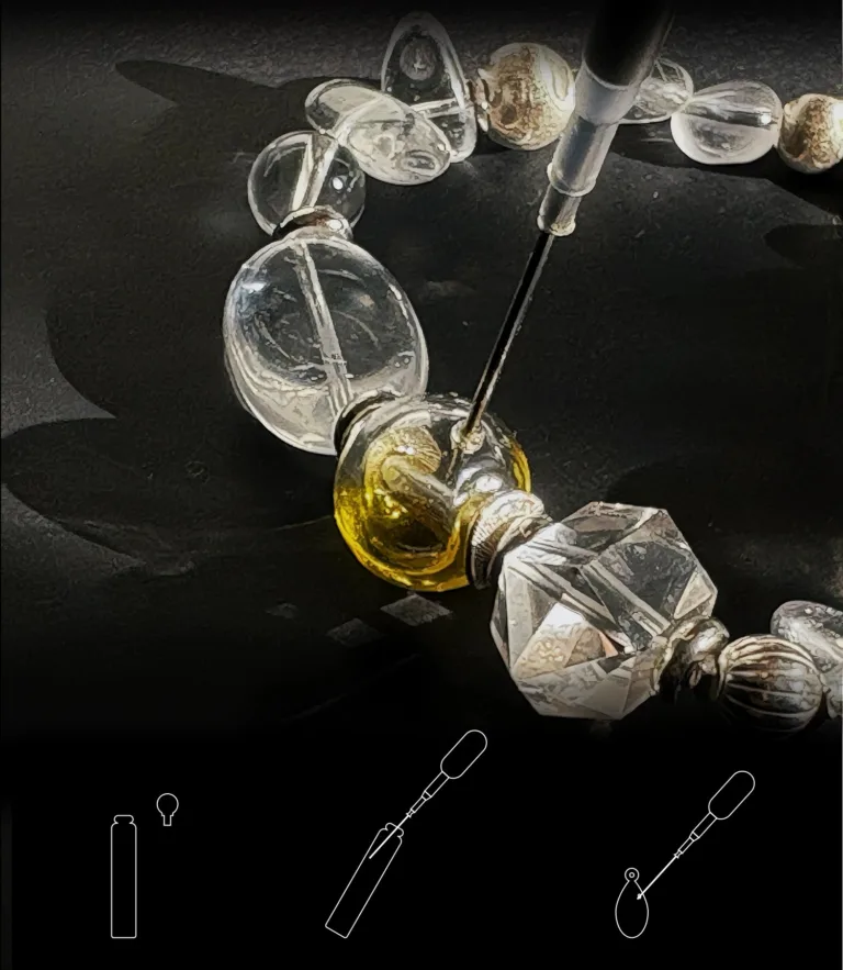 Essential oil injection detail for an aromatherapy crystal bracelet