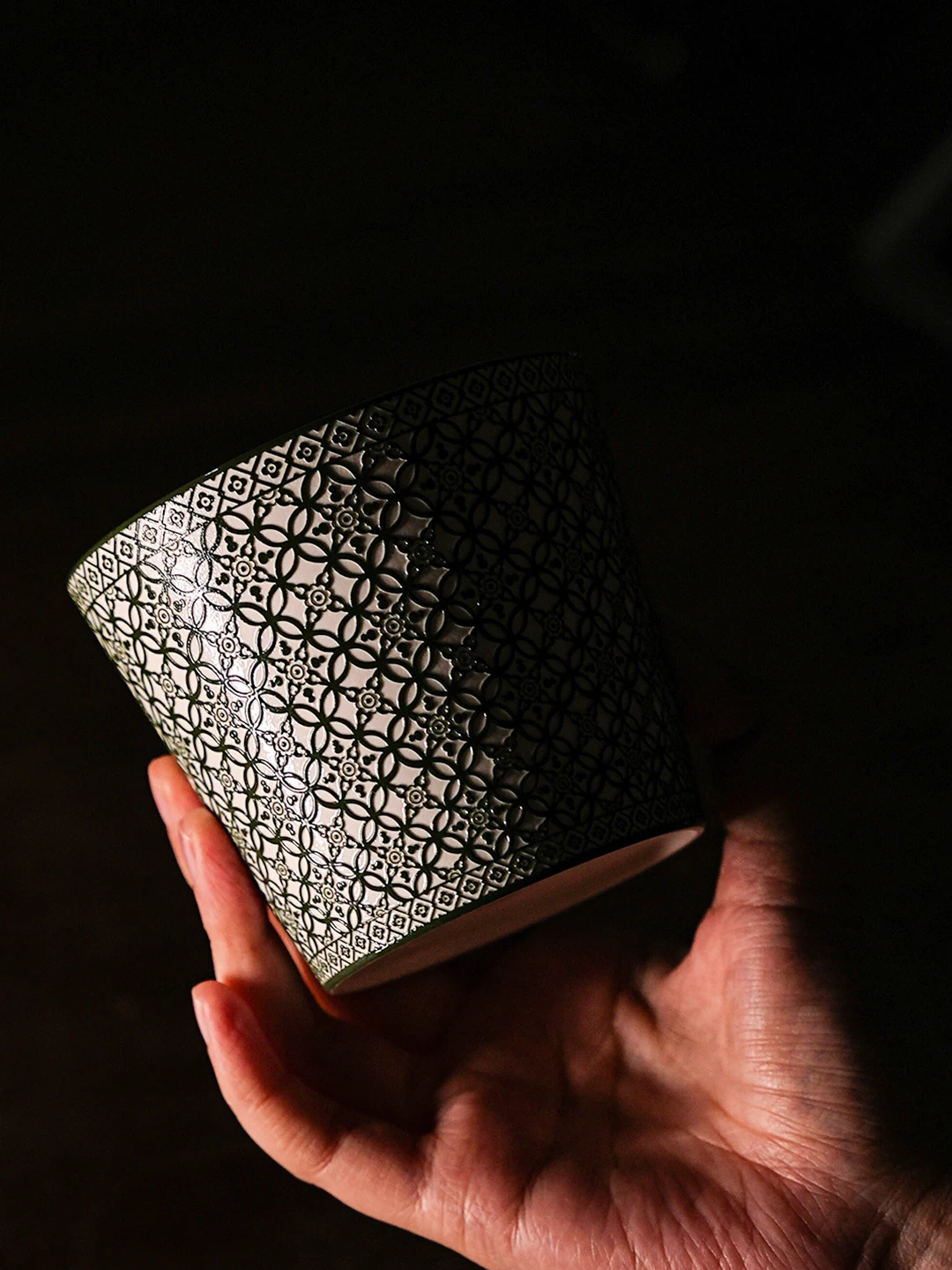 Lucky Relief Ceramic Coffee Mug showing carved relief ceramic surface texture