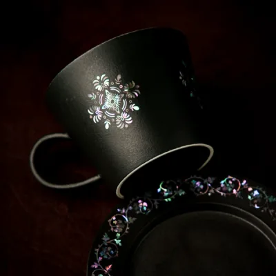 Mother-of-Pearl Inlay Ceramic Coffee Mug showing ceramic craft and surface detail