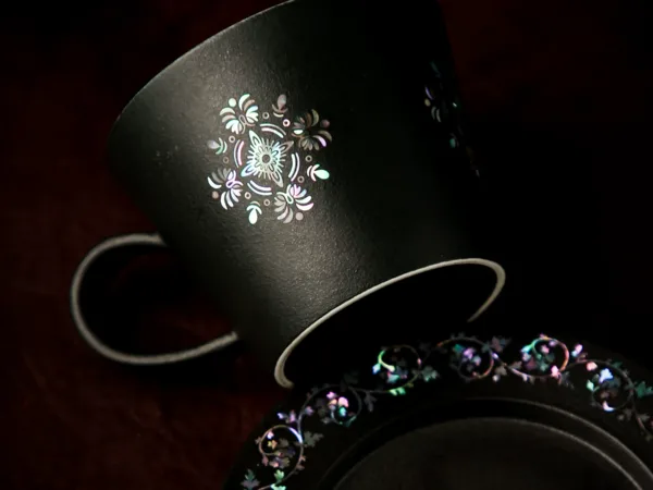 Mother-of-Pearl Inlay Ceramic Coffee Mug showing ceramic craft and surface detail