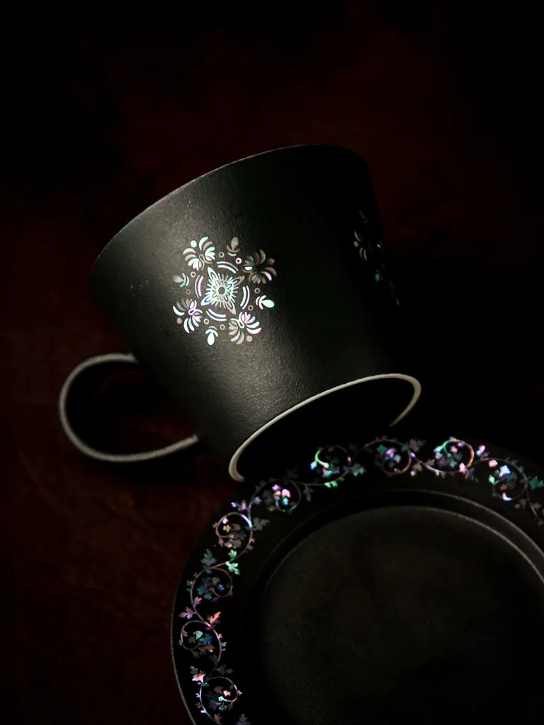 Mother-of-Pearl Inlay Ceramic Coffee Mug showing ceramic craft and surface detail