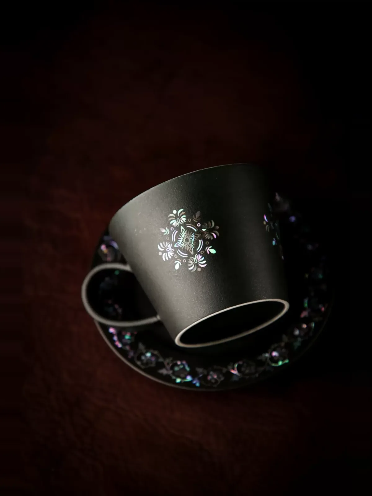 Mother-of-Pearl Inlay Ceramic Coffee Mug showing ceramic craft and surface detail