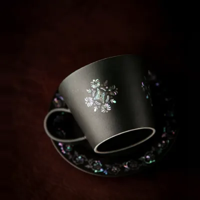 Mother-of-Pearl Inlay Ceramic Coffee Mug showing ceramic craft and surface detail