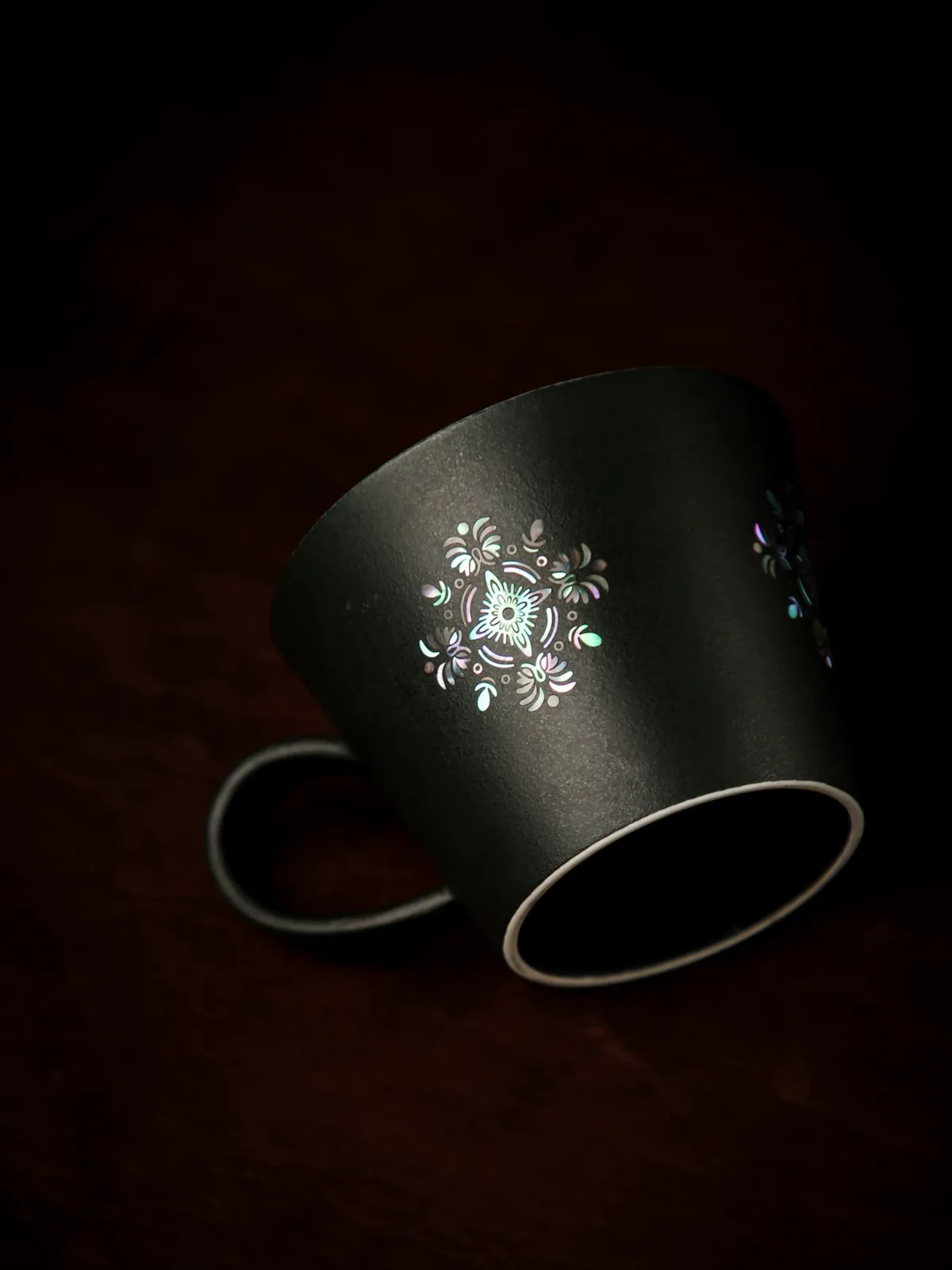 Mother-of-Pearl Inlay Ceramic Coffee Mug showing ceramic craft and surface detail