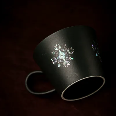 Mother-of-Pearl Inlay Ceramic Coffee Mug showing ceramic craft and surface detail