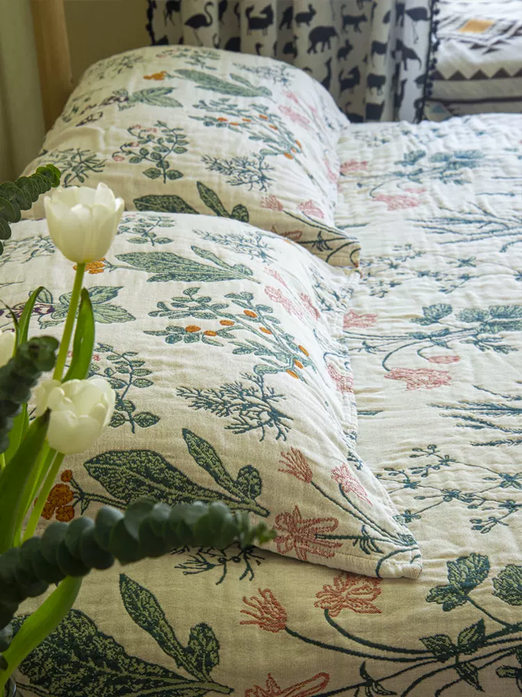 Pastoral Pure Cotton Blanket Set detail showing textile texture and decorative use