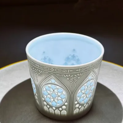 Rice Grain Porcelain Coffee Mug showing rice-grain translucent porcelain ceramic craft