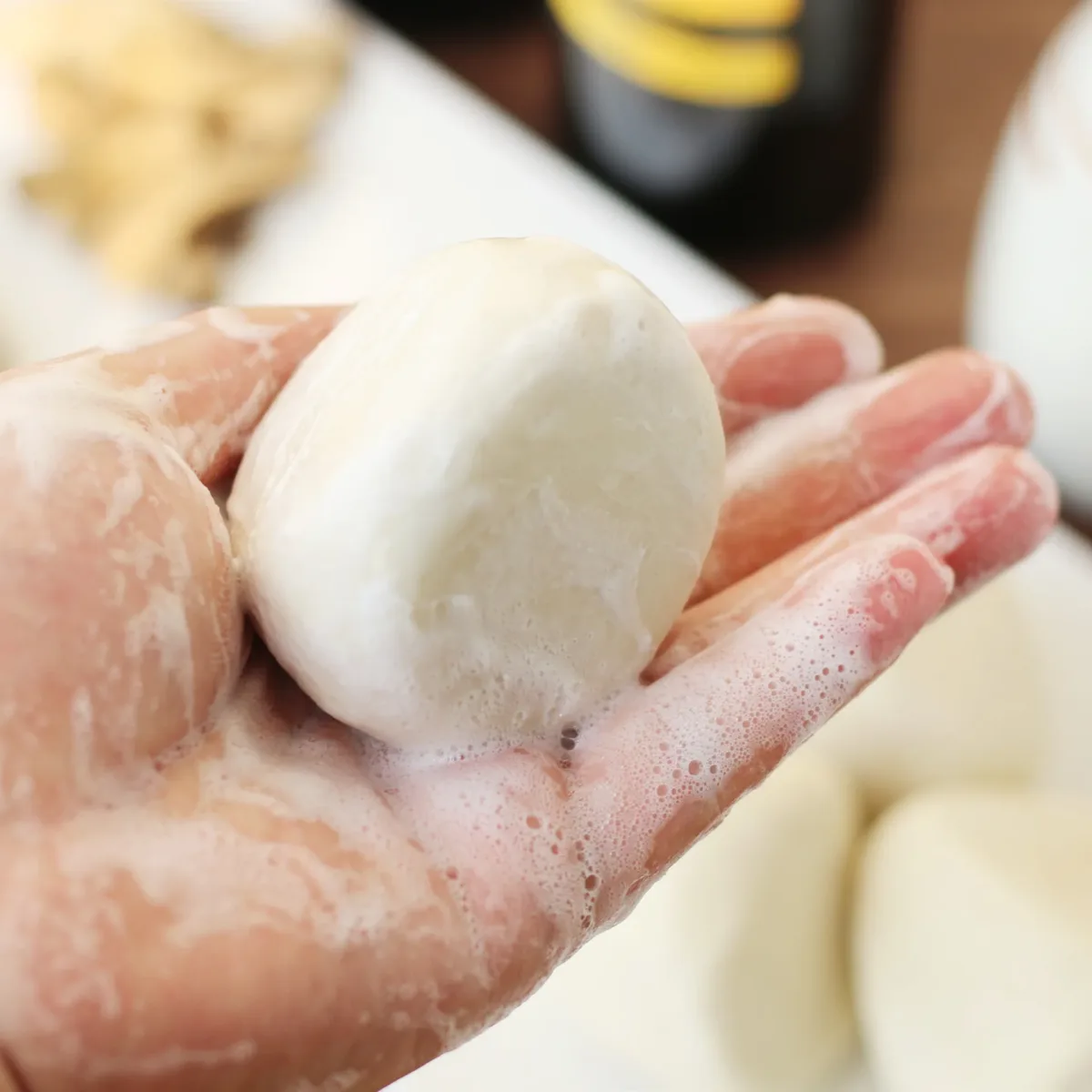 Seven-White herbal acacia honey handmade soap bar detail for daily cleansing