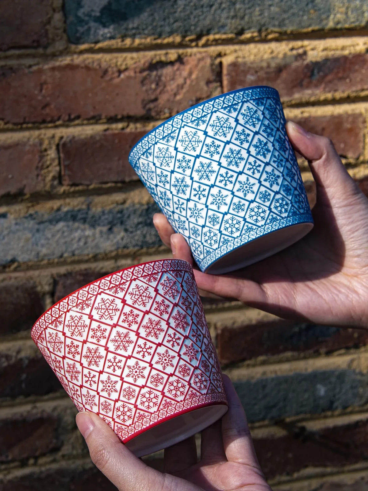 Snowflake Relief Ceramic Coffee Mug showing carved relief ceramic surface texture