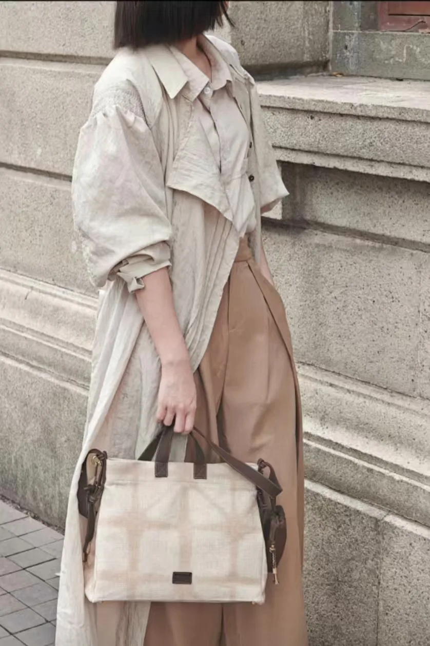 Tea dyeing crossbody bag Amber tea pattern — artisan product image by Ginkgoods