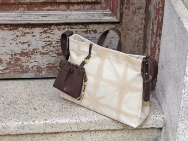 Tea dyeing crossbody bag Amber tea pattern — artisan product image by Ginkgoods